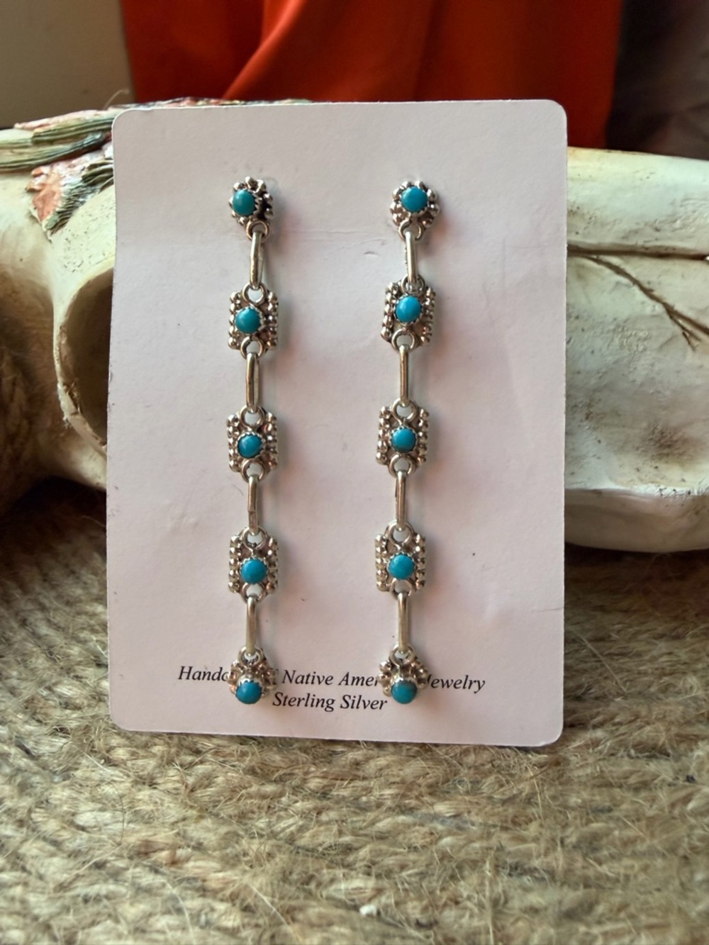 Sterling Silver Zuni Turquoise Drop Earrings - Handcrafted Native Style